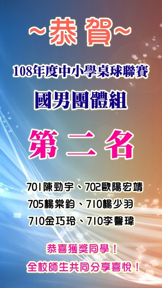 108中小學桌球聯賽