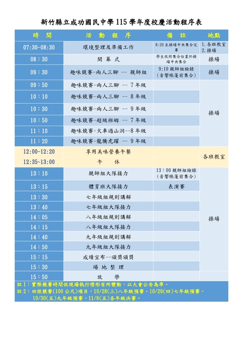 程序表