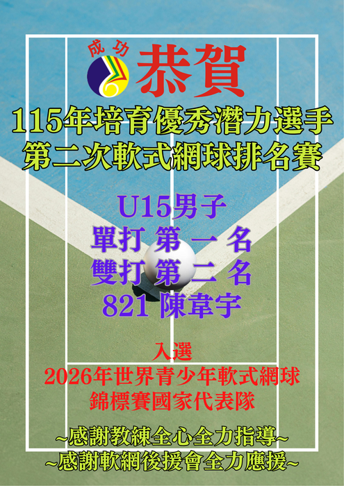 115第二次排名賽U15男軟網