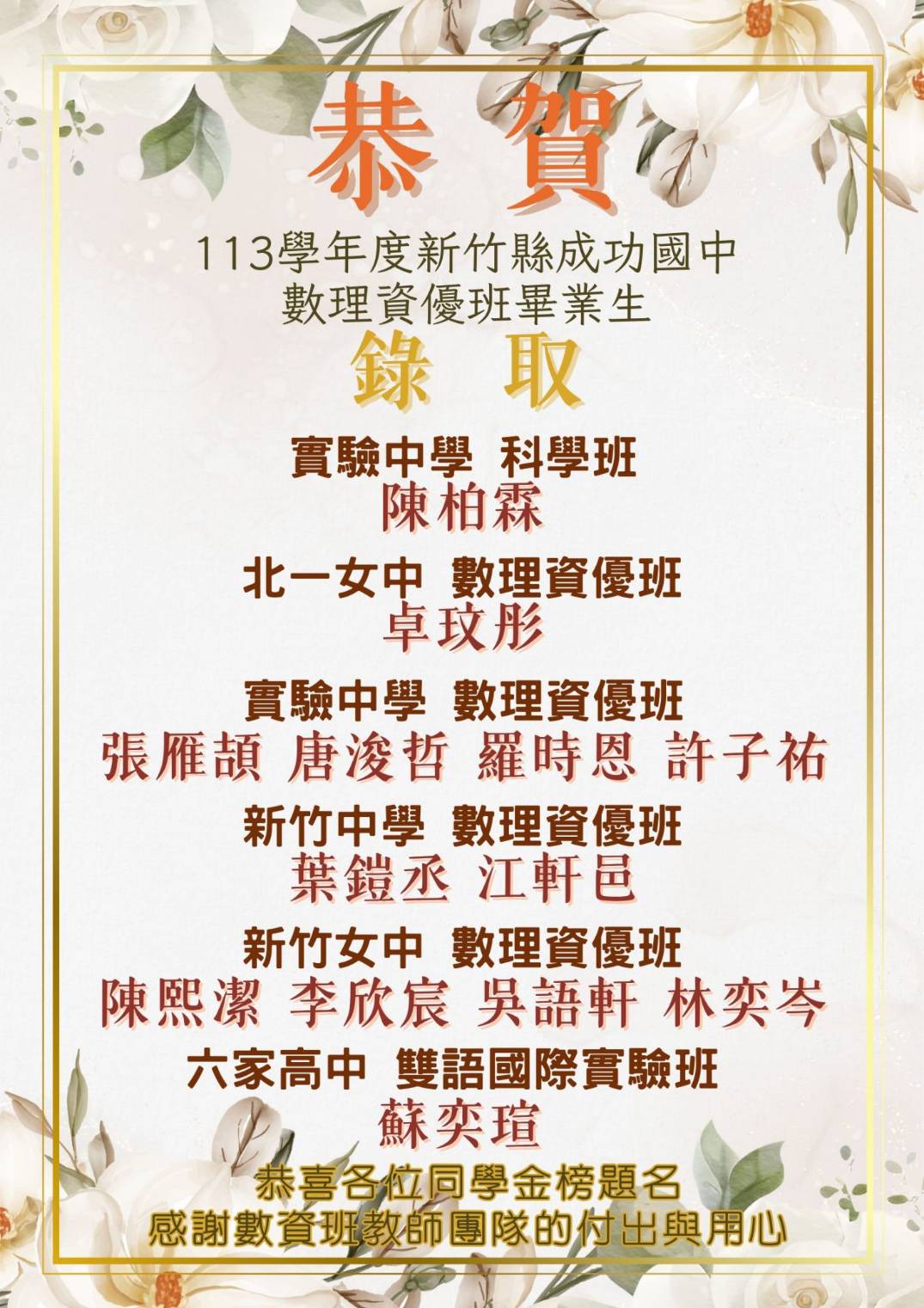 114學年數資班榜單